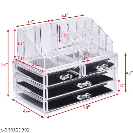 4 Drawer Plastic Cosmetic Makeup Jewelry 16 Grid Lipstick Storage Organizer Box Case