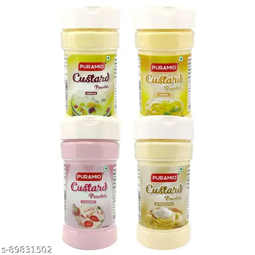 Puramio Custard Powder [Pack of 4]- Vanilla, Strawberry, Mango & Butterscotch, 100g Each