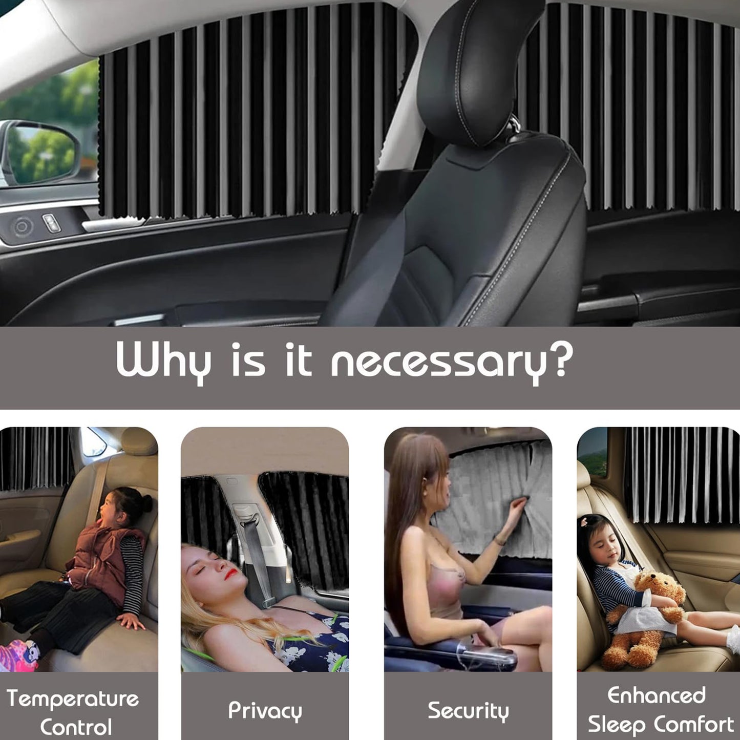 Curtain For Car Window Heat Sunshade Protection (4 Pcs With Curtain Hook Adhesive Tap Set) - Springkart 