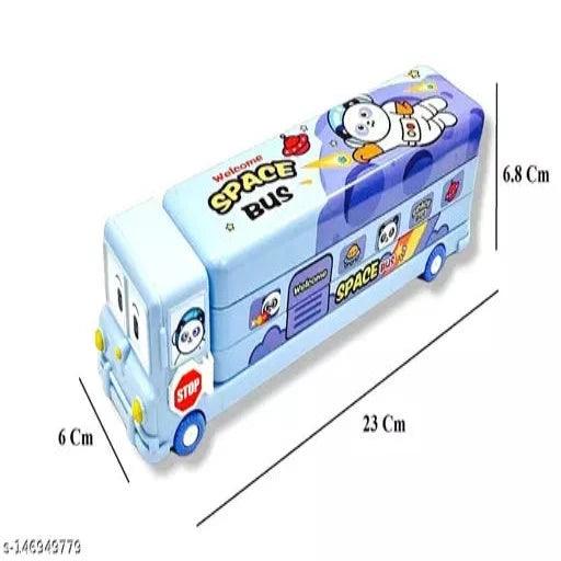 RVN Cartoon Printed Bus Geometry Box Double Compartment Metal Body Pencil Case - Springkart 