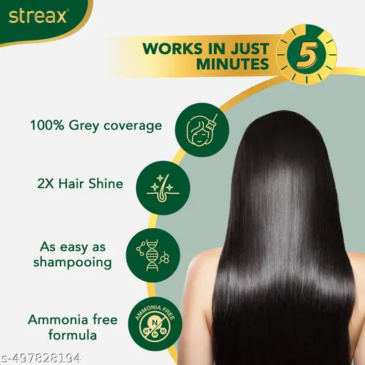 Streax Insta Shampoo Hair Colour Natural Black | Easy Squeeze Pack Shampoo Hair Dye | 100% Grey Coverage | Deep Natural Black Shade | Conditions While Coloring | No Mixing | Best Value Bulk Pack Quick Hair Color| 125ml Pack of 5
