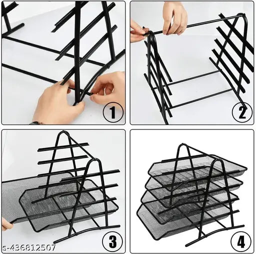 Metal Mesh 4 Trays Desktop Organizer/Rack Storage for Home and Office Accessories Files/Documents/Letters/Magazine/Newspaper Holder