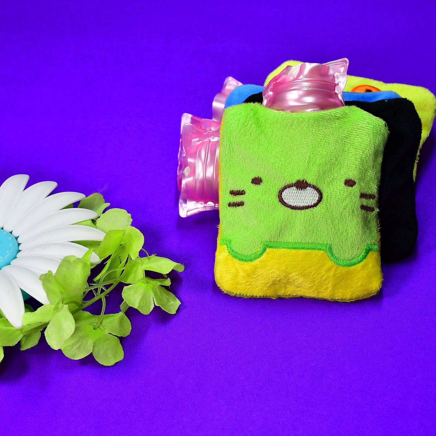 6514 Green Kitty Small Hot Water Bag With Cover For Pain Relief Neck Shoulder Pain And Hand Feet Warmer Menstrual Cramps. - Springkart 