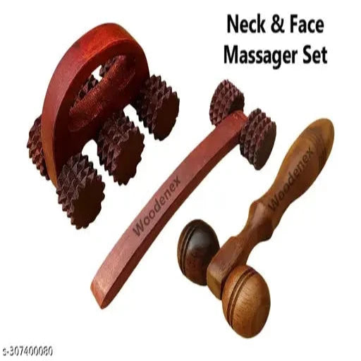 Wooden Set of 3 pcs. Acupressure Back Pain Relief Massager Multi Purpose Body Massager for neck, shoulder and Face