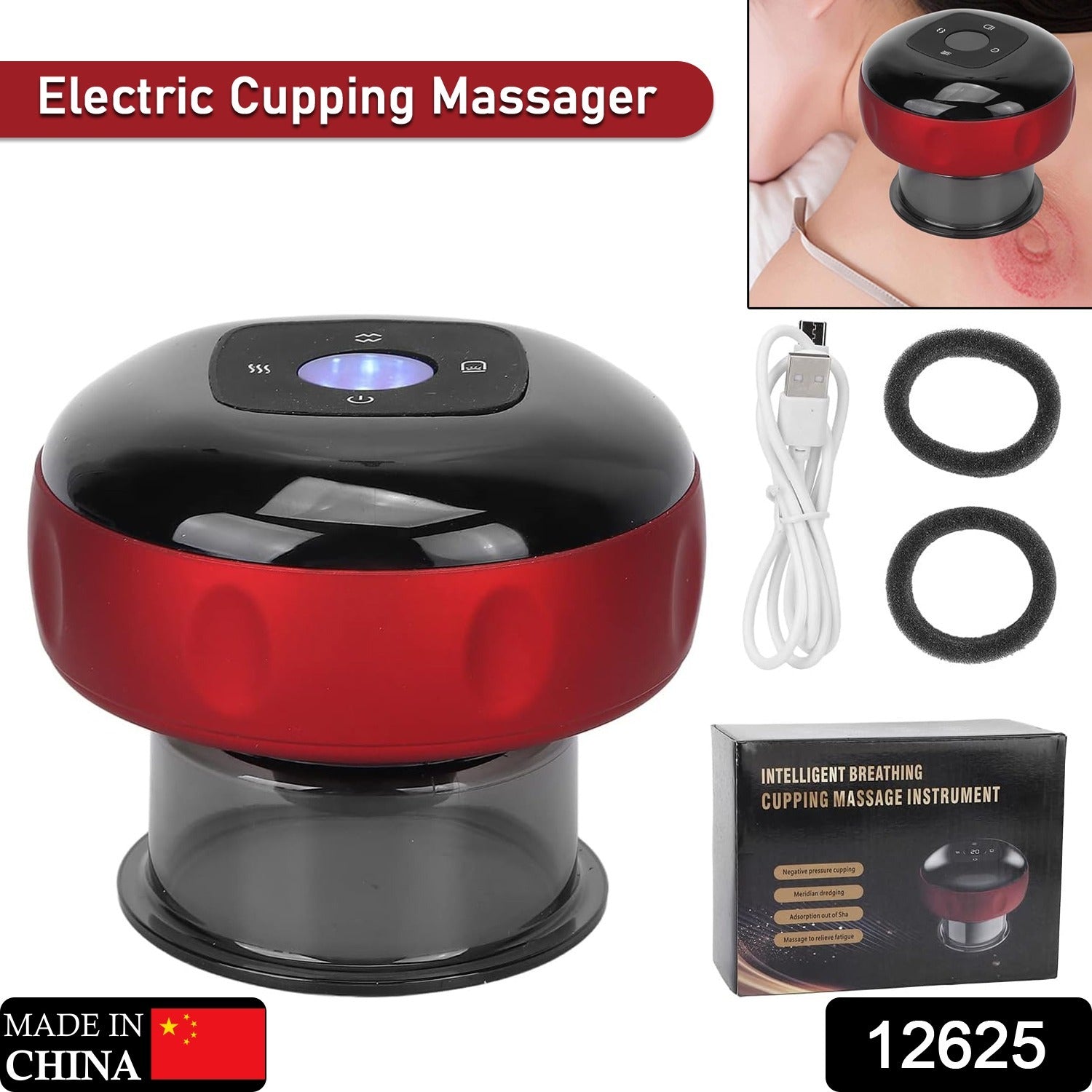 12625 Electric Intelligent Breathing Cupping Massage Instrument The Smart Cupping Therapy Sets Massager For Muscle And Joint Pain Cellulite Massage Back Pain Relief For Back Shoulder Leg (1 Pc) - Springkart 