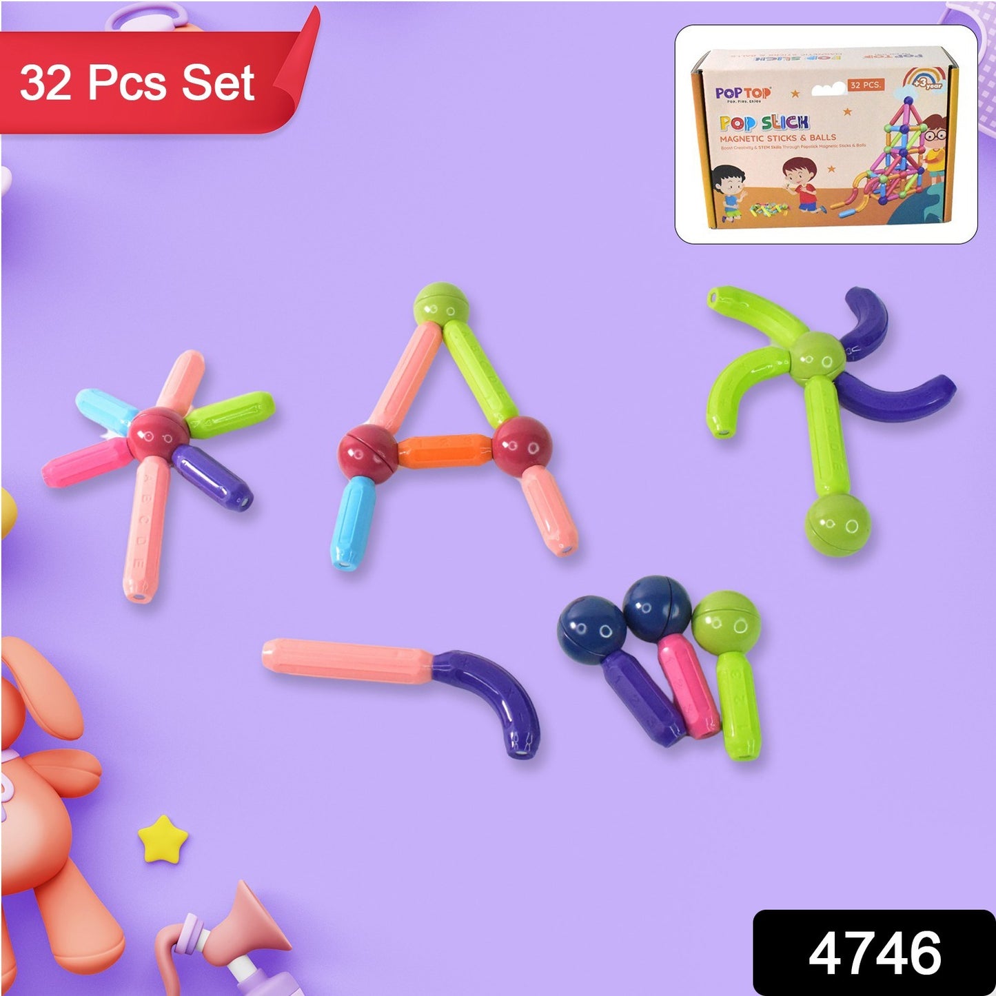 Magnetic Sticks Building Blocks Learning Toy For Kids (32 Pc) - Springkart 