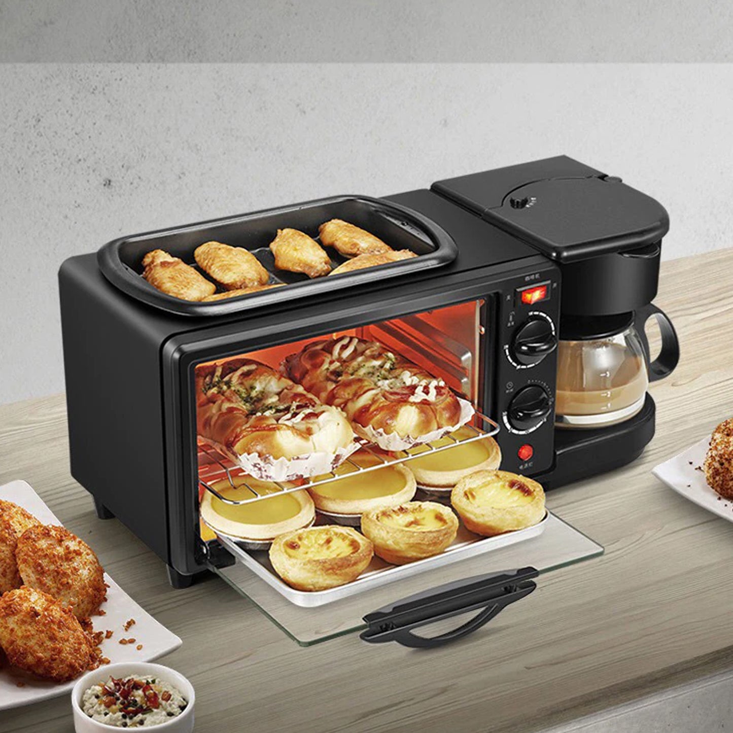 2788 3 In 1 Breakfast Maker Portable Toaster Oven Grill Pan Coffee Maker Full Breakfast Ready At One Go - Springkart 