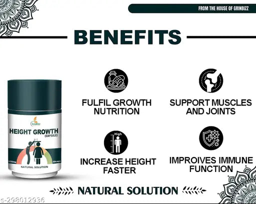Height Growth Capsule Height enhancement capsules/Herbal height booster solution/Natural height enhancement remedy/Natural growth supplement for height/For Girls & Boys/No Side Effects/(Pack Of 1)(30 Capsule)