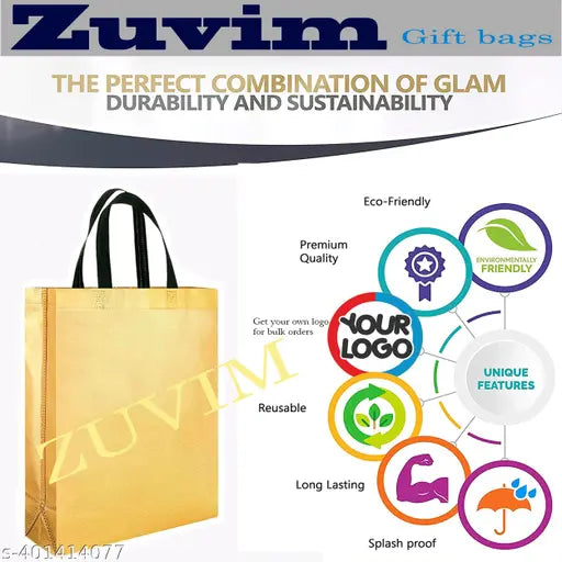 Golden Return Gift Bags (10 pcs.) (8.5x7.5x3 inches) Reusable Carry Bag