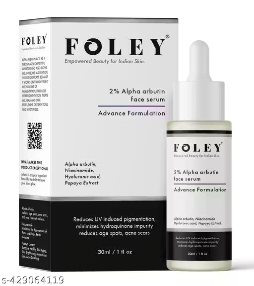Foley Alpha Arbutin 2% Serum for Reduce acne scars, Hyperpigmentation With Niacinamide & Hyaluronic acid for Men-Women 30ml