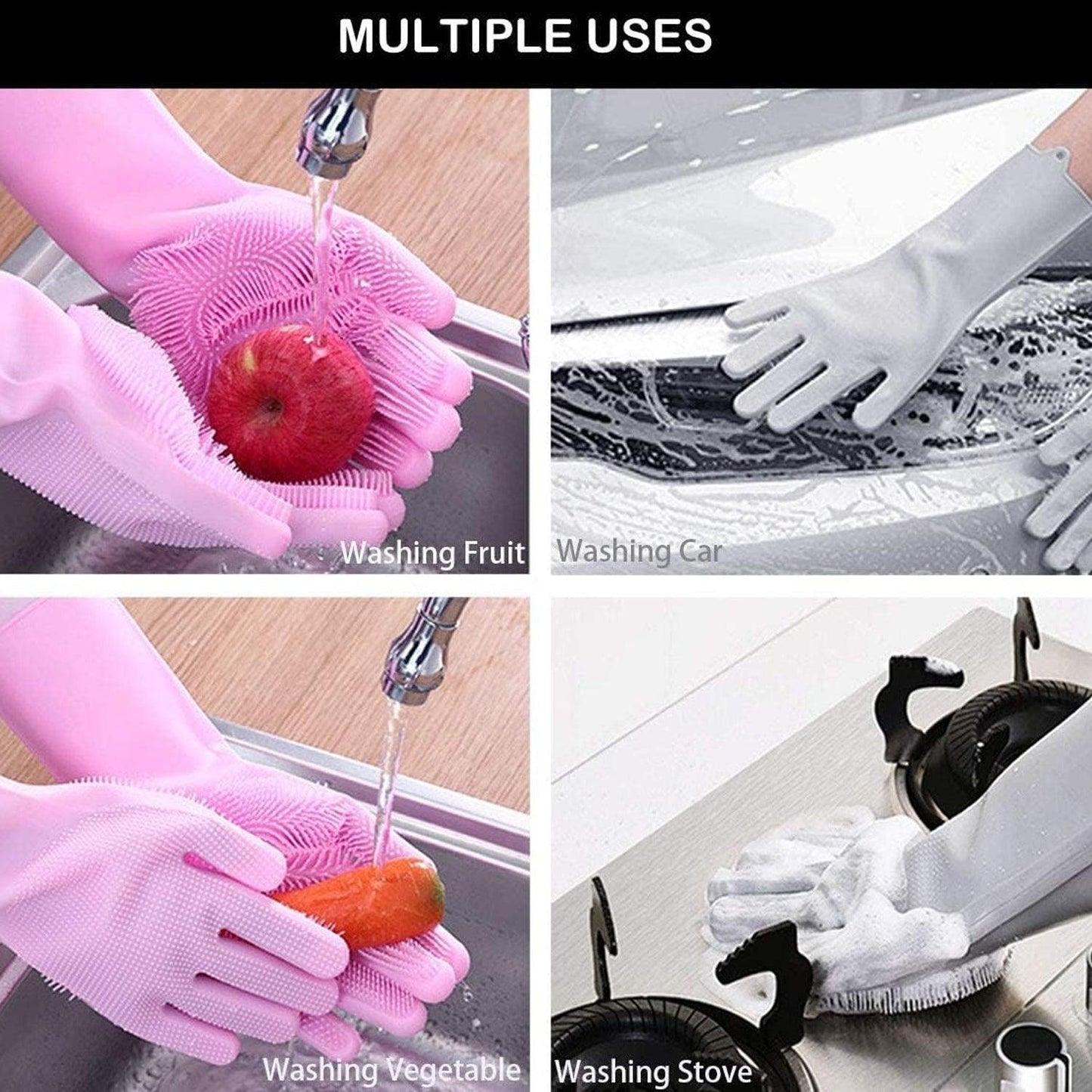 0712 Dishwashing Gloves With Scrubber Silicone Cleaning Reusable Scrub Gloves For Wash Dish Kitchen Bathroom Pet Grooming Wet And Dry Glove (1 Pc Left Hand Gloves) - Springkart 