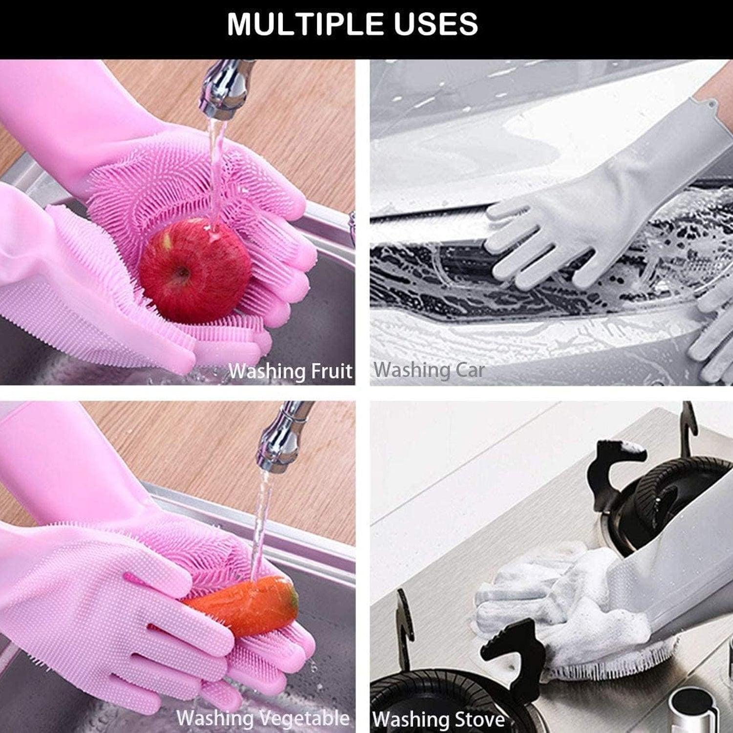 0712 Dishwashing Gloves With Scrubber Silicone Cleaning Reusable Scrub Gloves For Wash Dish Kitchen Bathroom Pet Grooming Wet And Dry Glove (1 Pc Left Hand Gloves) - Springkart 