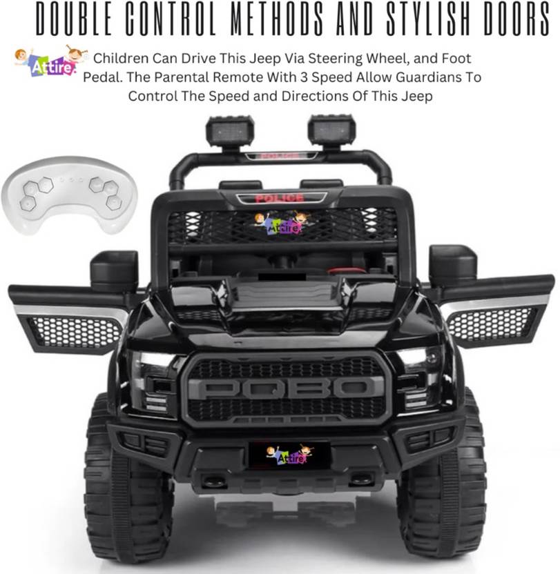 Attire Rechargeable with Bluetooth Music Electric Jeep Battery Operated Ride On  (Black)