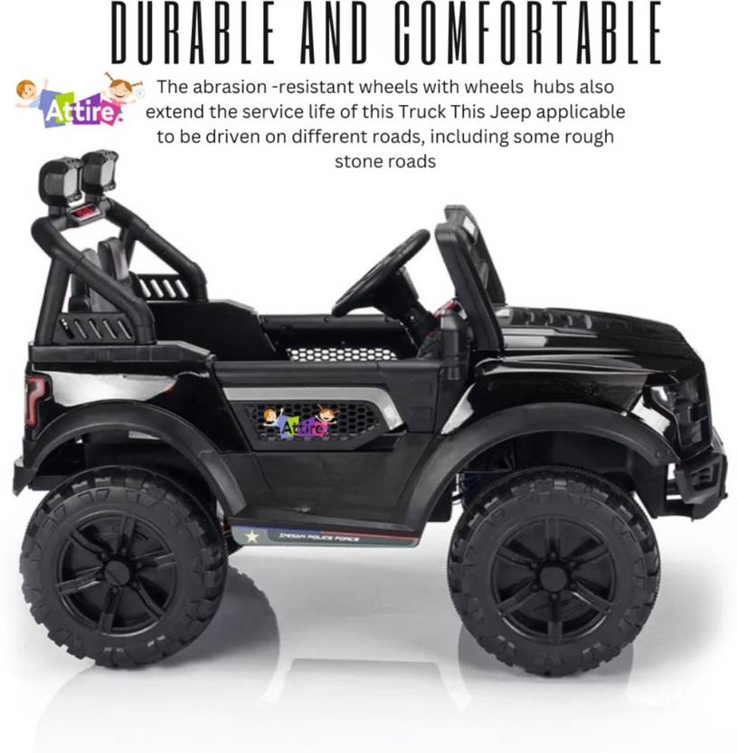 Attire Rechargeable with Bluetooth Music Electric Jeep Battery Operated Ride On  (Black)