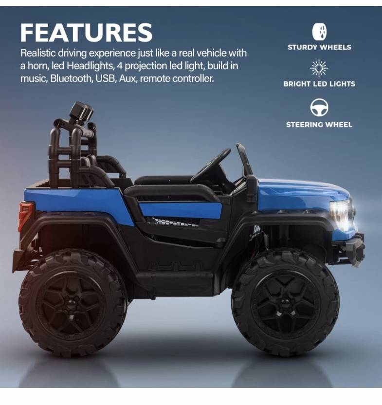 Attire Rechargeable Battery Operated Ride On Jeep With Music Lights & Usb Jeep For Kids Jeep Battery Operated Ride On  (Blue)