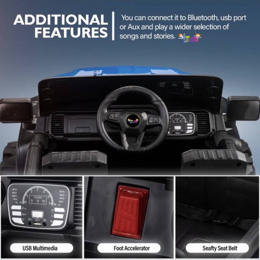 Attire Rechargeable Battery Operated Ride On Jeep With Music Lights & Usb Jeep For Kids Jeep Battery Operated Ride On  (Blue)