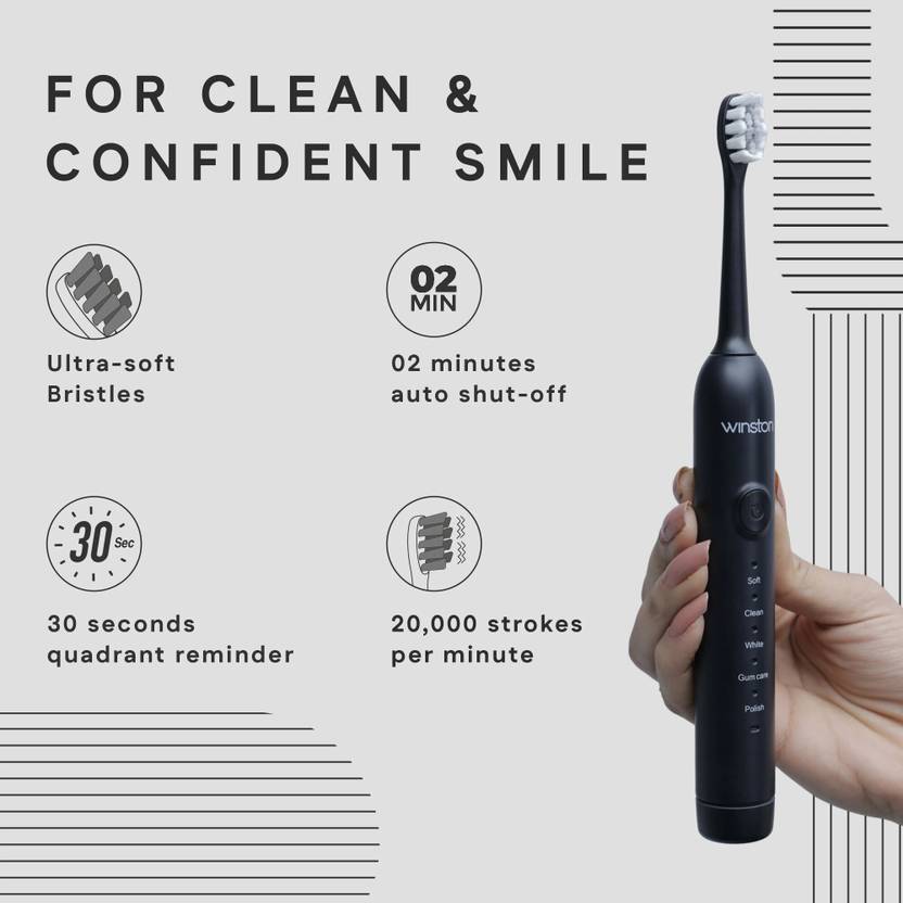 Winston Rechargeable Sonic Electric Toothbrush with Super Soft Bristles for Adults Electric Toothbrush (Black)