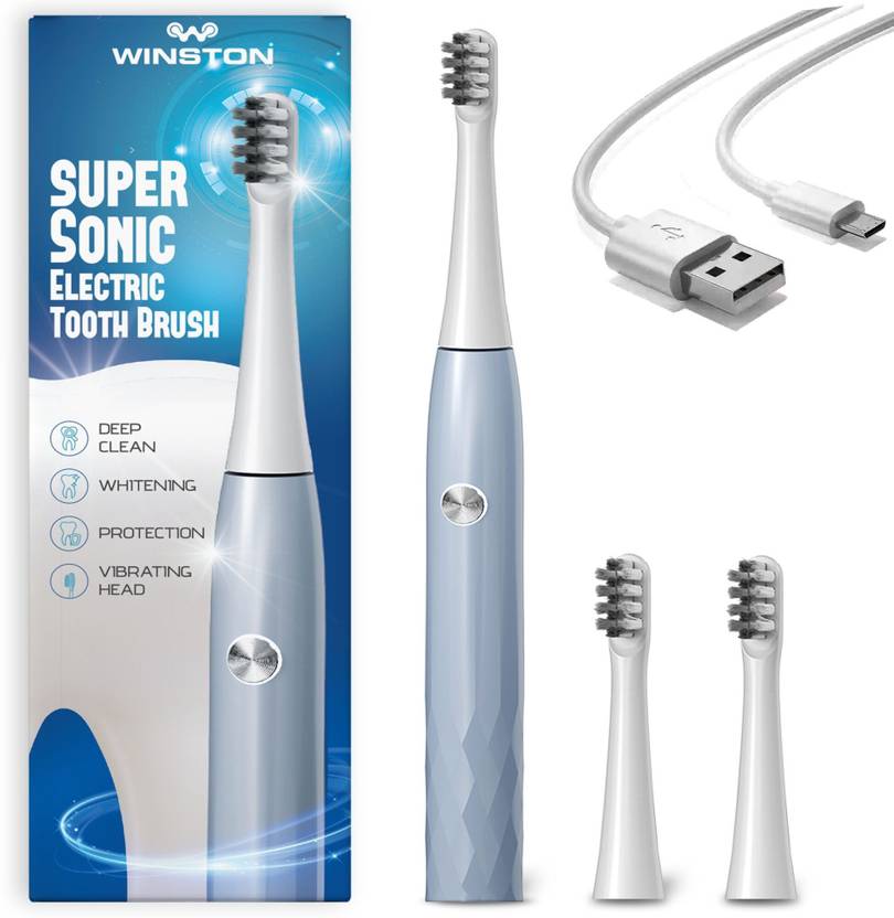Winston Rechargeable Super Sonic Electric Toothbrush High-frequency Vibration Rechargeable Toothbrush with Soft Bristles for Adults - Super Sonic - 3 Modes Electric Toothbrush (Blue, White)
