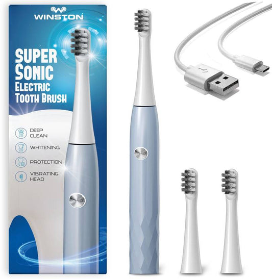 Winston Rechargeable Super Sonic Electric Toothbrush High-frequency Vibration Rechargeable Toothbrush with Soft Bristles for Adults - Super Sonic - 3 Modes Electric Toothbrush (Blue, White)