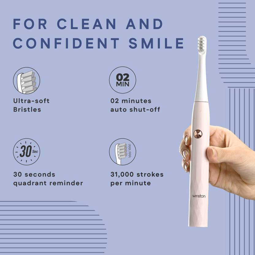 Winston Rechargeable Super Sonic Electric Toothbrush High-frequency Vibration Rechargeable Toothbrush with Soft Bristles for Adults - Super Sonic - 3 Modes Electric Toothbrush (Pink, White)