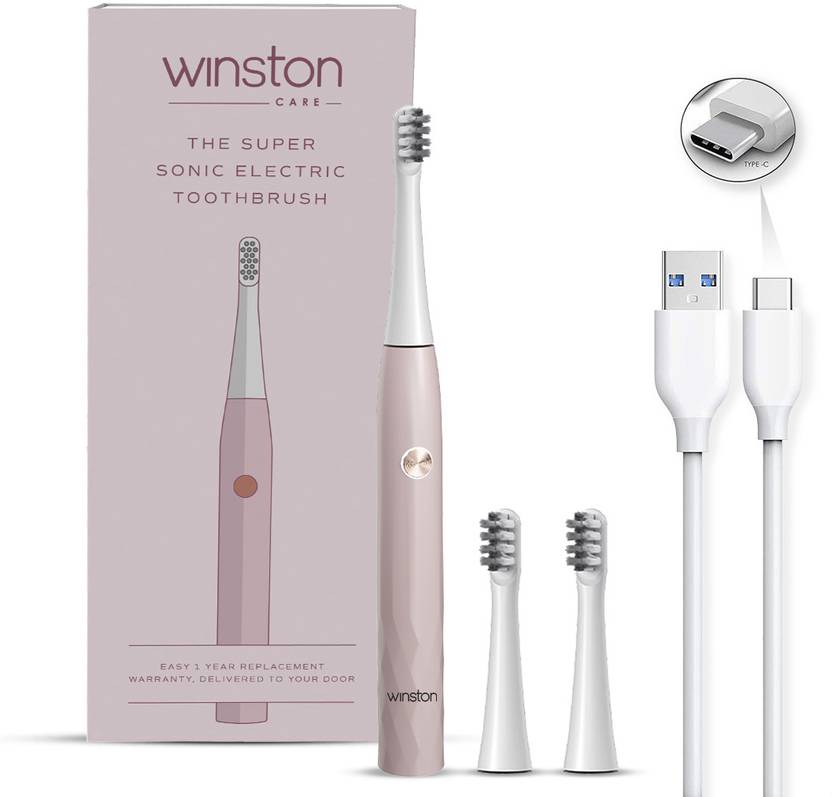 Winston Rechargeable Super Sonic Electric Toothbrush High-frequency Vibration Rechargeable Toothbrush with Soft Bristles for Adults - Super Sonic - 3 Modes Electric Toothbrush (Pink, White)
