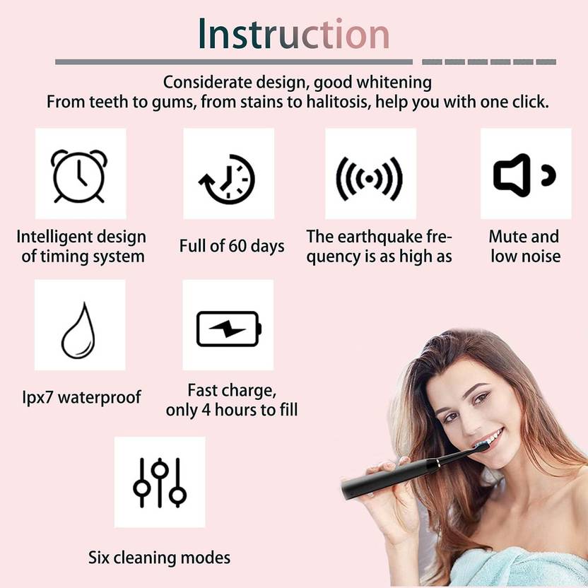 TREYONA USB Rechargeable Ultrasonic with 3 Brush hand Adults -Kids Electric Toothbrush Electric Toothbrush (Multicolor)