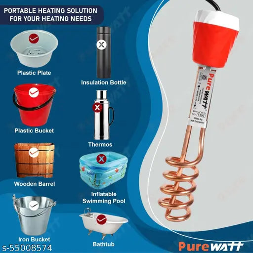 Pure Watt Immersion Rod | PW-014 | 100% Shock Proof & Water Proof | ISI Certified | 2000 watts | Water Heater Rod