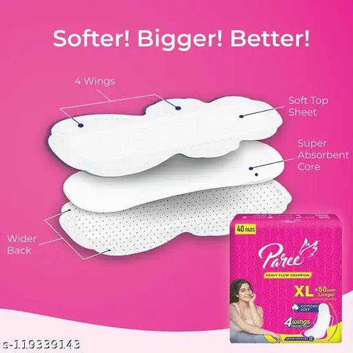 Paree Soft & Rash Free XL Sanitary Pads, With 3 Seconds Absorption For Heavy Flow - 40 Pads