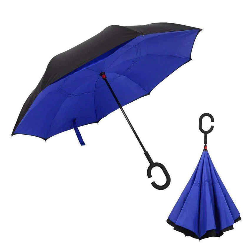 Plain design Windproof Upside Down Reverse Umbrella with C-Shaped Handle - Springkart 