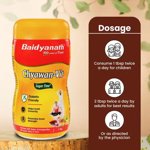 Baidyanath Sugarfree Chyawan Vit - 1 KG | Specially formulated Chyawanprash with No Added Sugar- With Benefits of Amla, Ashwagandha and Almonds - Springkart 