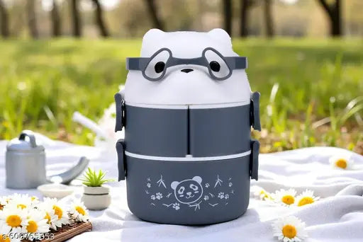 kid lunch box for kids lovely teddy bear with one small box and two spoon Grey Teddy bear lunchbox
