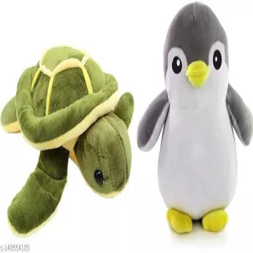 DTSM Collection Soft Toy Combo Tortoise - 30 cm And Penguin - 25 cm (Multicolor) - Springkart 