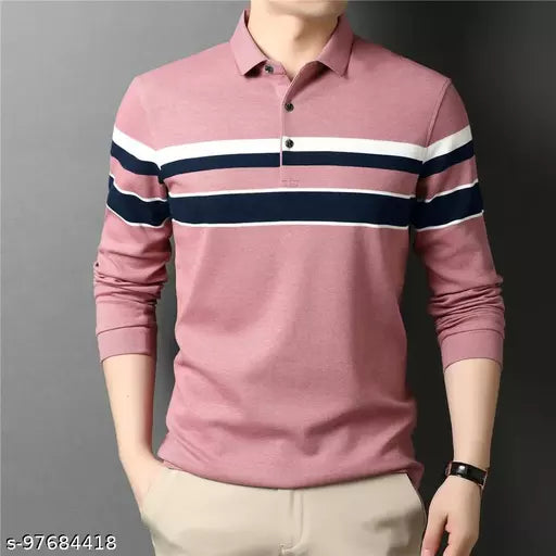 Eyebogler Men's Striped Polo Pink Tshirts - Springkart 