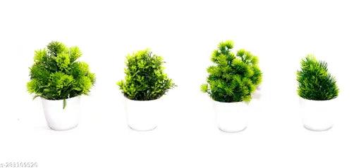 Set Of 4 Artificial Plants With Pot For Home And Office Decor Bonsai Wild Artificial Plant with Pot (11 cm, Green)