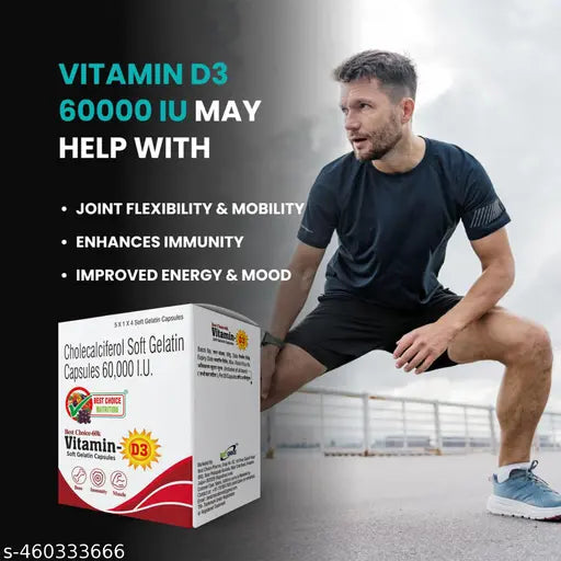 BEST CHOICE NUTRITION Vitamin D3 60K IU Capsule (20 NO) for Bone Joint Mental Health & Heart for Men & Women - Springkart 