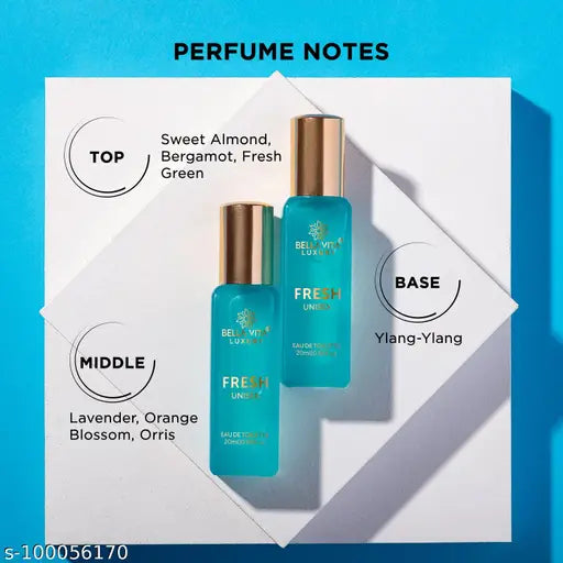 Bella Vita Organic FRESH Eau De Toilette Unisex Perfume For Men & Women with Bergamot, Orris Lavender & Ylang Ylang 20 ML