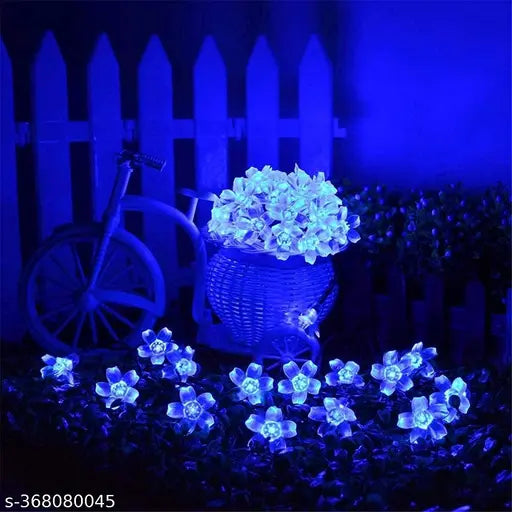 Diwali Gift Flower LED Made in India Silicon Flower Curtain String for festivals (12 Meter, Blue)