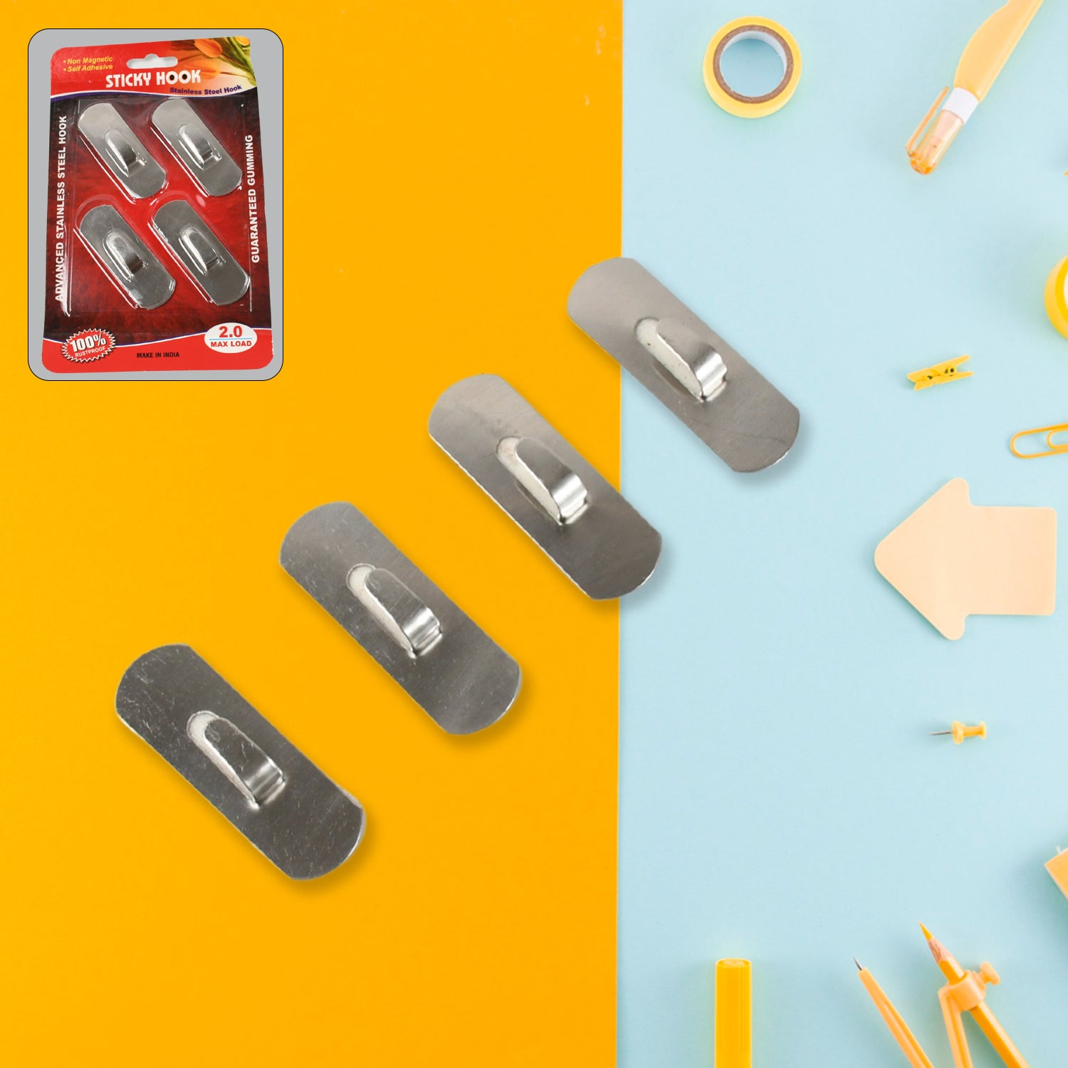 Self- Adhesive Hooks Heavy Duty Wall Hooks Hangers Stainless Steel Waterproof Sticky Hooks For Hanging Robe Coat Towel Kitchen Bathroom And. - Springkart 