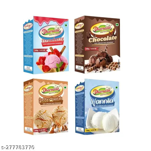 Strawberry + Chocolate + Butterscotch + Vanilla Instant Ice Cream Mix Powder | Combo of 4