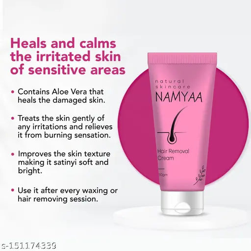 Namyaa Hair Removal Cream 60gm For Intimate Skin with After Wax Soothing Serum with Vitamin C Cream 15gm | Suitable For Bikini, Underarms, Legs & Arms Hair Removal |For Men & Women |Ultra Soft & Smooth Skin|Removes Hair in just 5Minutes