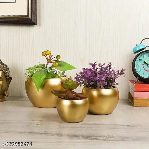 ELIVOR Set of 3 Metal Golden Indoor Outdoor Decorative Planter Flower Pot