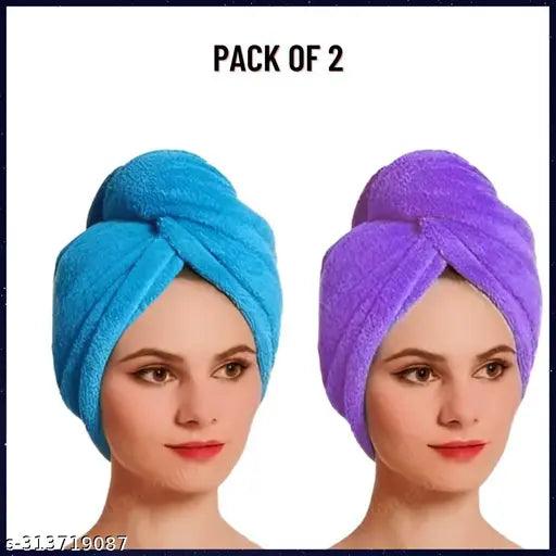 Pack of 2 Sky Blue & Lavender Purple Hair Towel Wrap Turban Microfiber quality hair wrap towel (EXPORT QUALITY)