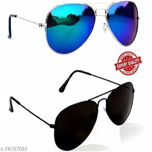 AVIATOR SHAPE UV PROTECTED REFLECTORS & BLACK COLOUR UNISEX COMBO SUNGLASSES - Springkart 