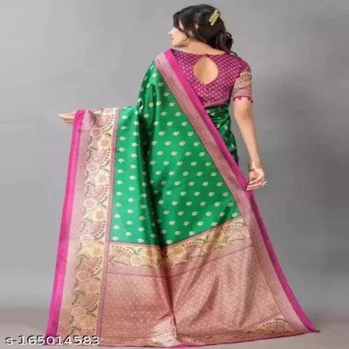 kanjeevaram art silk Green Lace Border Saree with blouse - Springkart 