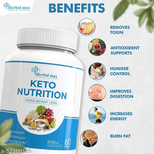 Herbal max Keto Nutrition Capsule for Weight Loss with Garcinia Cambogia -800mg(60 Capsules) - Springkart 