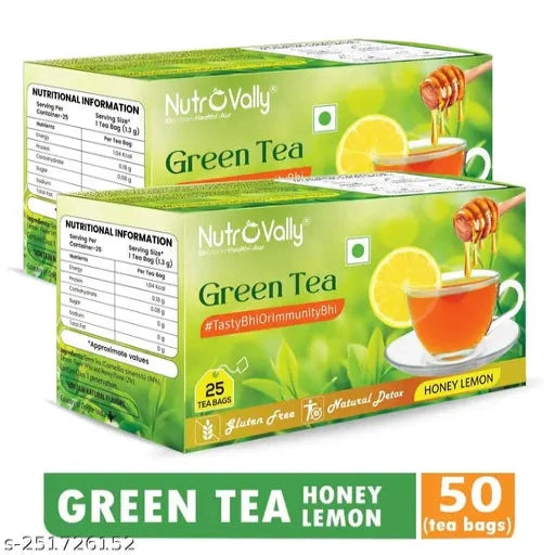 Honey Lemon Green Tea for Weight Loss|Natural Premium Tea Leaves (25 x 2 Tea Bags)