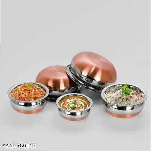 Dharma Handi cookware|Stainless Steel Copper Bottom Handi Pot 5 Piece|handi for biryani| Servware Pot|bowls| Multipurpose Bowls