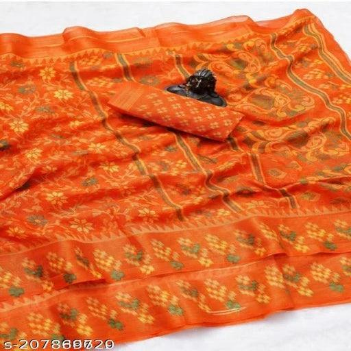 Vragi's New Designed Floral Print Traditional Cotton Saree - Springkart 