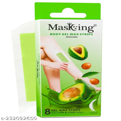 Masking Hair Removal Body Gel Wax Strip Classy and Superior Unique Hair Removal Gel Wax with Post Wipes Ideal for Legs, Underarms, and Arms for Girls and Women, 2 strips stick together ( 4 X 2 = 8 strips ), (Pack 01)