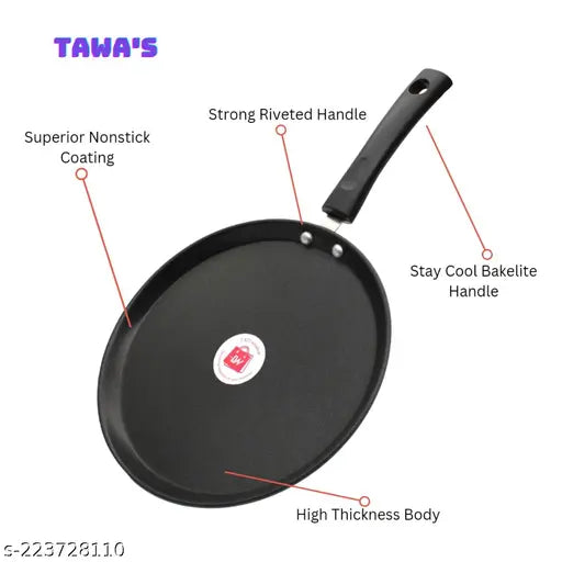 LAZYwindow Premium Quality Nonstick Tawa , 24 cm, Black-S0385